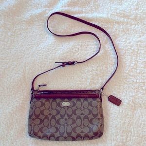 Coach Crossbody purse. Brown/tan color. Approximately 10”x7”